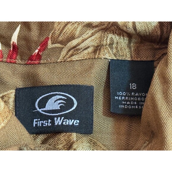 FIRST WAVE Men's Short Sleeve Button Down Floral Hawaiian Shirt Brown Size 18 - Picture 4 of 5